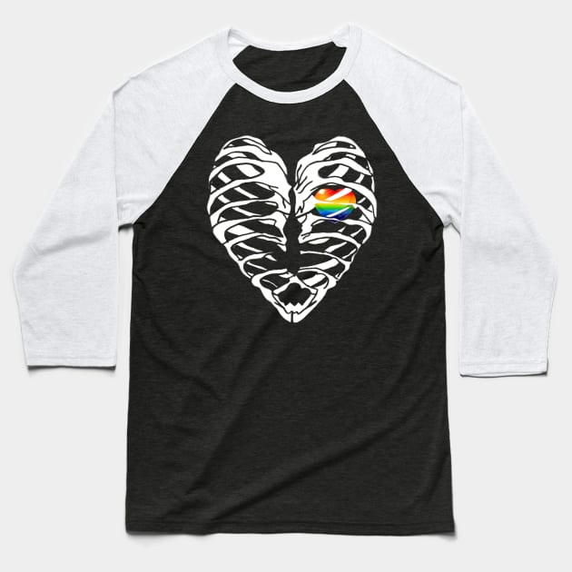 Rainbow Heart Ribcage TShirt - Halloween Skeleton LGBT Shirt Baseball T-Shirt by AmbersDesignsCo